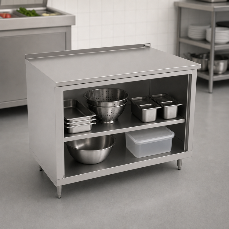 Product image #3 for John Boos 36 x 36 Inch Open Front Cabinet Base Work Table with 16-Gauge 300 Series Stainless Steel Top and 1-1/2 Inch Rear Riser