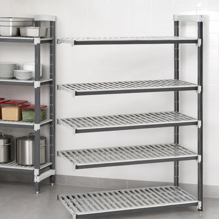 Product image #3 for Cambro Camshelving Elements XTRA 24"W x 36"L x 72"H 5-Tier Stationary Add-On Polymer Shelving Unit
