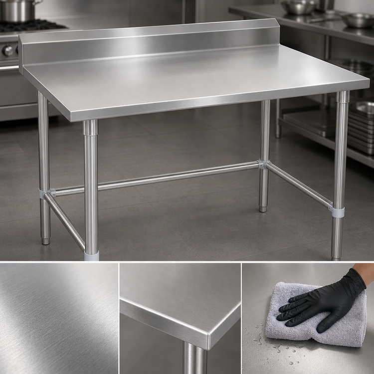 Product image #3 for John Boos Stallion 48" x 36" Stainless Steel Work Table with 5" Backsplash and Safety Edge