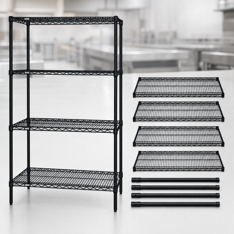 Product image #3 for Quantum 30"W x 24"D x 54"H Stationary Wire Shelving Starter Kit, 4-Shelf, Black Epoxy Antimicrobial Finish