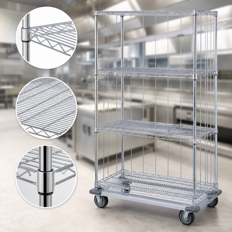 Product image #3 for Quantum 60-Inch Mobile Wire Shelving Enclosure Cart, 4-Shelf, Chrome-Plated Finish