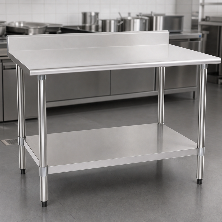 Product image #3 for Deluxe Series 72-Inch x 36-Inch 16-Gauge 300 Series Stainless Steel Work Table with 4-1/2-Inch Backsplash and Undershelf
