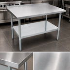 Thumbnail image #3 for John Boos Stallion UFBLG4824-X 48 x 24 Inch Stainless Steel Work Table, 18-Gauge 430 Top, Galvanized Open Base with Undershelf
