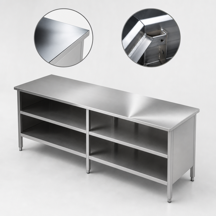 Product image #3 for John Boos 144" x 24" 16-Gauge Stainless Steel Open Front Work Table with Fixed Undershelf