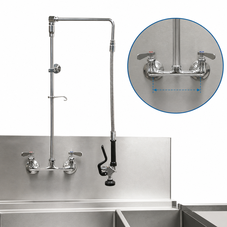 Product image #3 for BK Resources Optiflow Swing Arm Pre-Rinse Assembly with 12-Inch Add-On Faucet, 8-Inch On-Center Splash Mount