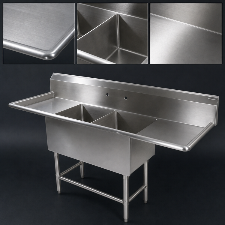 Product image #3 for John Boos Pro-Bowl 2-Compartment Stainless Steel Sink with Left and Right 30-Inch Drainboards