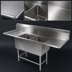 Thumbnail image #3 for John Boos Pro-Bowl 42PB20-2D30 2-Compartment Stainless Steel Sink with Left & Right 30-Inch Drainboards, 20 x 20 x 12-Inch Bowls