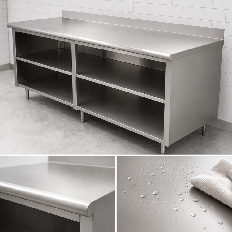 Product image #3 for Advance Tabco Special Value Economy Open Base Work Table with 5-Inch Backsplash and Mid Shelf, 84 x 24 Inches