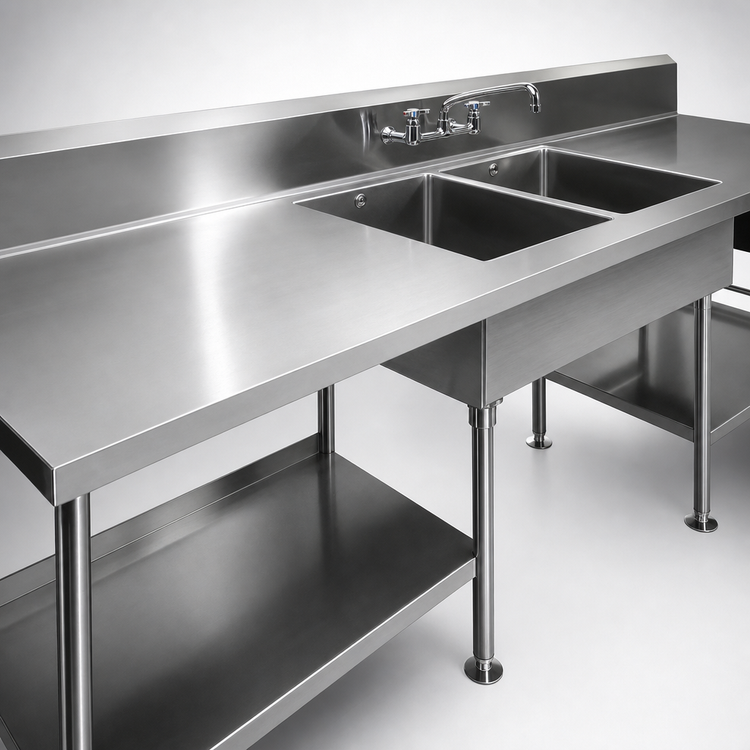 Product image #3 for Spec-Master SMPT30108 Marine Prep Table with Two Sinks, 108"W x 30"D
