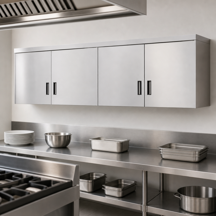 Product image #3 for Advance Tabco Wall-Mounted Stainless Steel Enclosed Cabinet with 4 Hinged Doors, 96 x 15 Inches