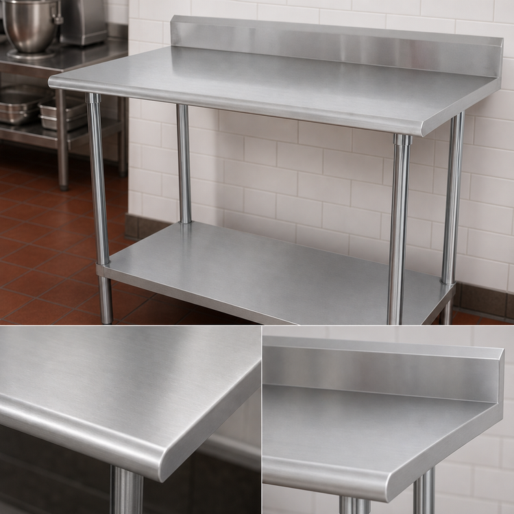 Product image #3 for Advance Tabco Special Value 84-Inch x 30-Inch Heavy Duty 304 Stainless Steel Work Table with 5-Inch Backsplash and Adjustable Undershelf