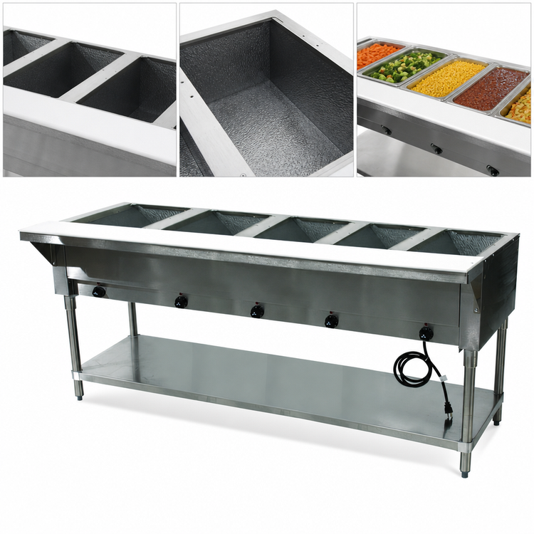 Product image #3 for Advance Tabco Triumph (Supreme) 5-Well Electric Open Well Hot Food Table with Undershelf and Cutting Board, 77-3/4 Inch