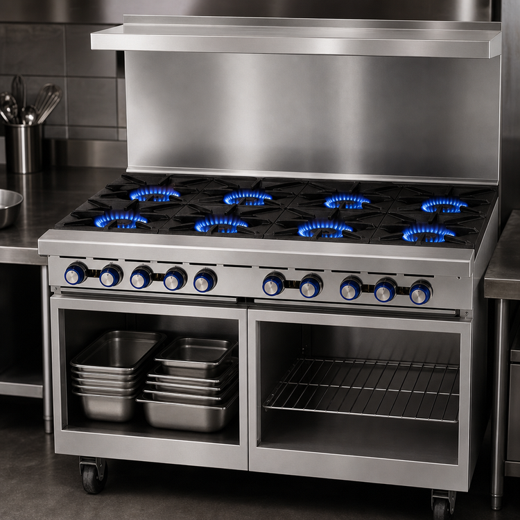 Product image #3 for Imperial Pro Series 48-Inch Gas Restaurant Range with 8 Open Burners, Convection Oven and Open Cabinet