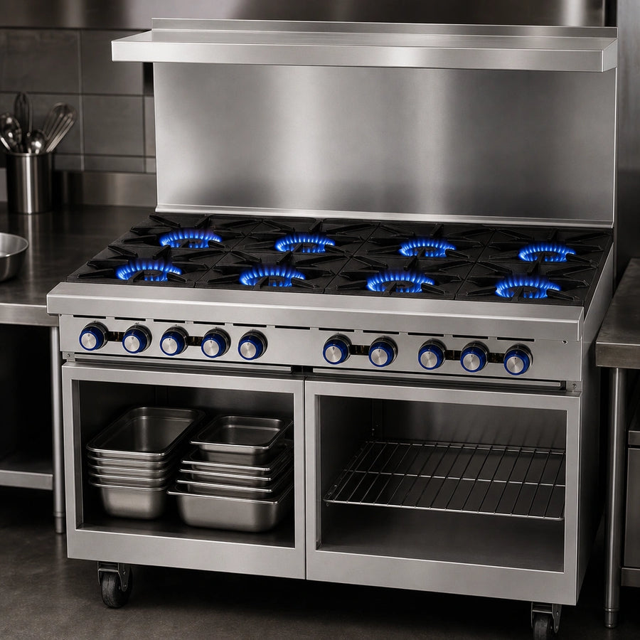 Eight Open Burners with Pilot Lights