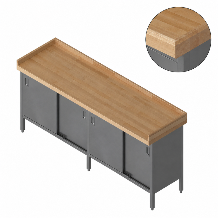 Product image #3 for John Boos Enclosed Base Wood Top Work Table with Sliding Doors, 84W x 30D, 1-3/4 Inch Maple Top