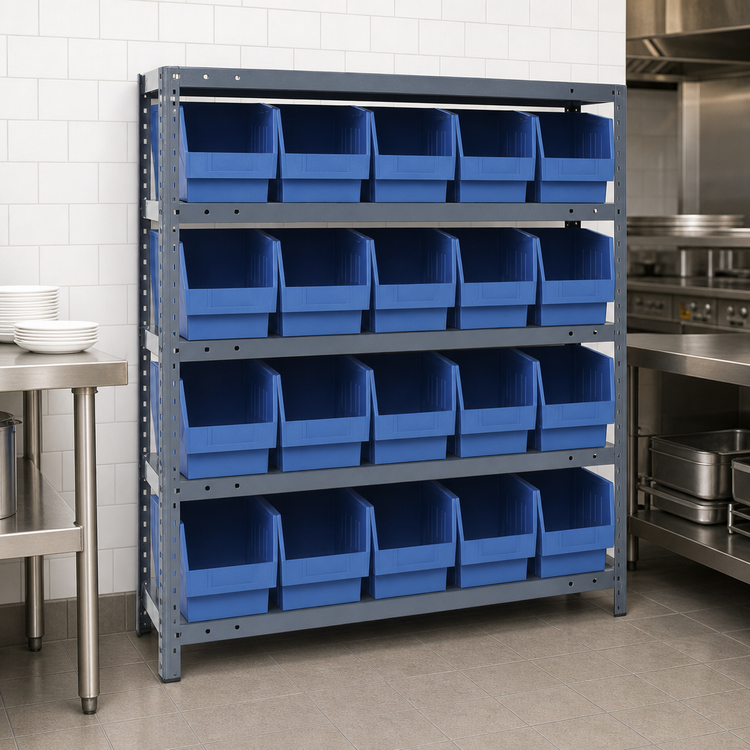 Product image #3 for Quantum Heavy-Duty Stationary Wire Shelving Unit with 5 Shelves and Included Bins, 36 x 12 x 39 Inches
