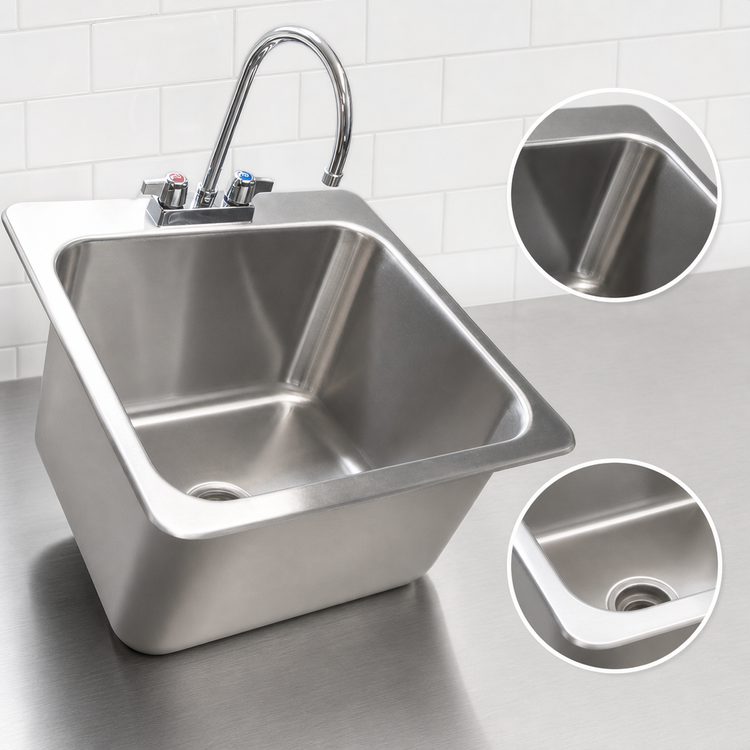 Product image #3 for BK Resources Deep Drawn Single-Compartment Drop-In Sink with Faucet and Basket Drain