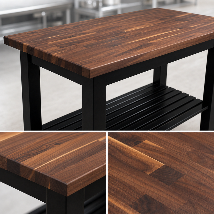 Product image #4 for John Boos American Black Walnut Edge Grain Wood Top Work Table with Slatted Undershelf, 60 x 30 Inches