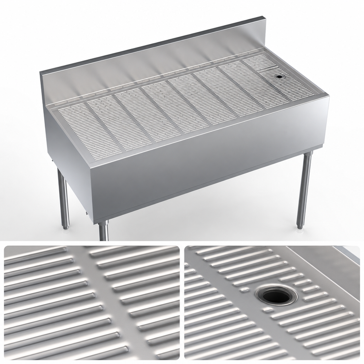 Product image #3 for Krowne Royal Series Free-Standing Underbar Drainboard, 48W x 24D, Stainless Steel, 6-Inch Splash