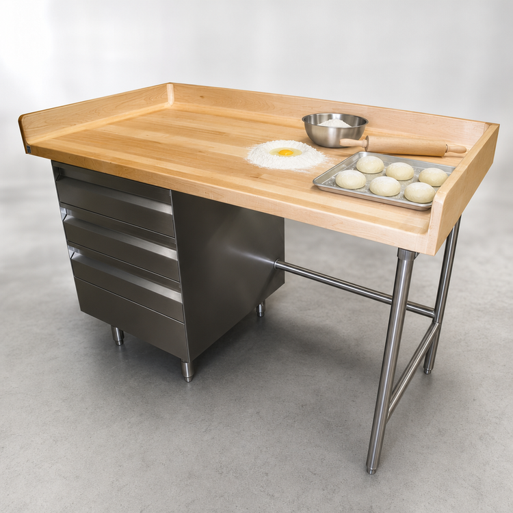 Product image #3 for Advance Tabco Bakers' Top Wood Work Table with 3 Drawer Tiers, 84 x 36 Inches