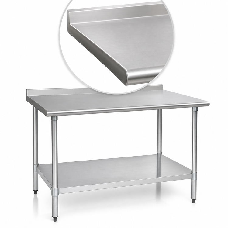 Product image #3 for Eagle Group Budget Series 84-Inch x 36-Inch 430 Stainless Steel Work Table with 1-1/2-Inch Rear Up-Turn and Adjustable Undershelf
