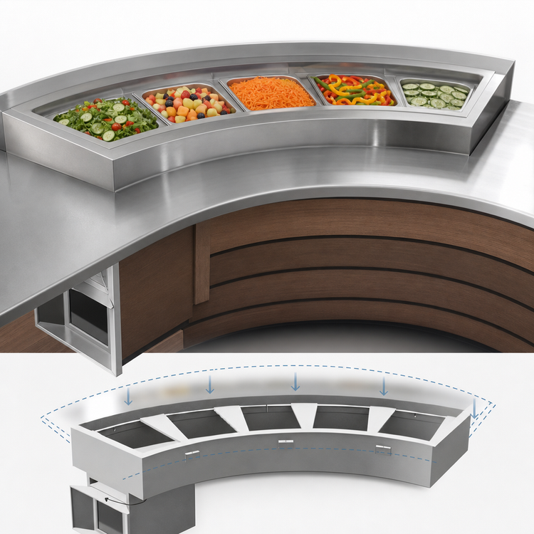 Product image #3 for Randell Drop-In Curved Refrigerated Cold Food Unit, 3-Pan Full-Size, Self-Contained R290