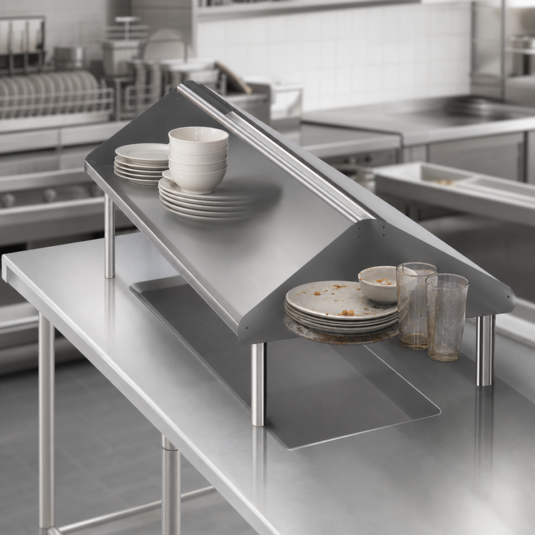 Product image #3 for John Boos Double-Sided Solid Stainless Steel Sorting Shelf for Soiled Dish Tables, 144 x 30-1/2 Inches