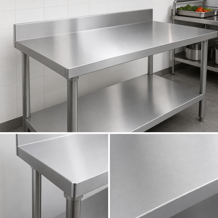 Product image #3 for Omcan Standard Series 60-Inch x 24-Inch Stainless Steel Work Table with 4-Inch Backsplash and Undershelf