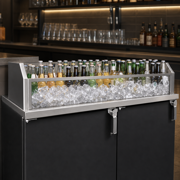 Product image #3 for Glastender Back Bar Glass Ice Display Unit for Bottled Beverages, 48 Inch Wide x 16 Inch Deep x 9 Inch High, Stainless Steel and Double-Pane Glass