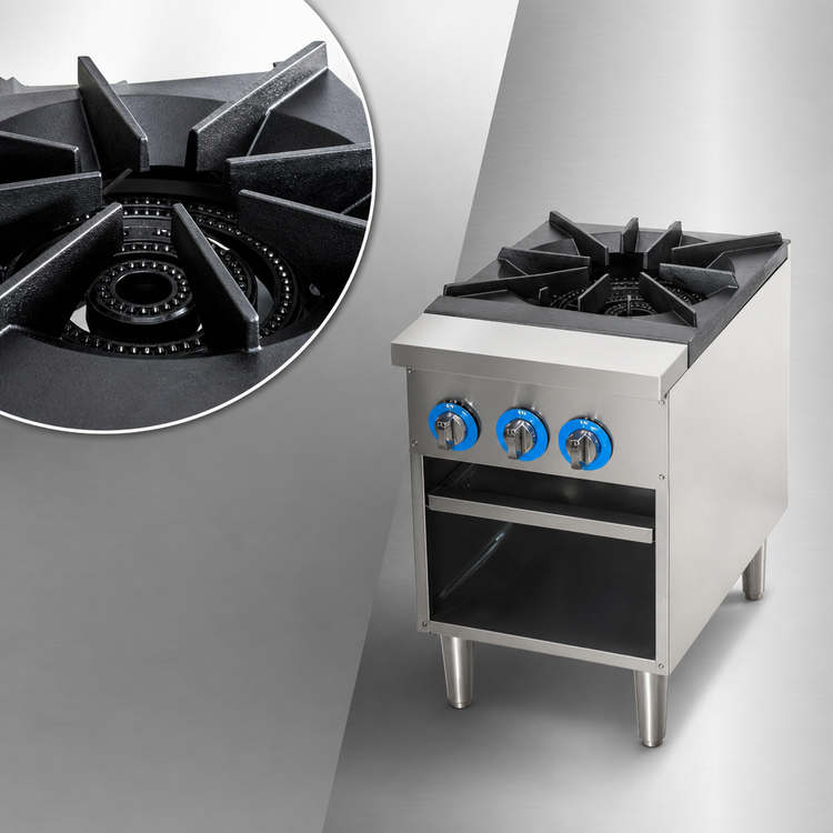 Product image #3 for Globe Single-Section Heavy-Duty Stainless Steel Gas Stock Pot Range with 2-Ring Cast Iron Grate