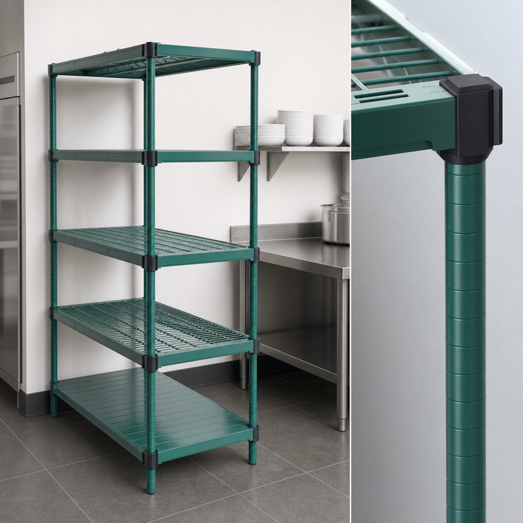 Product image #3 for QuadPLUS 5-Tier Stationary Wire Shelving Starter Unit, 60 x 24 x 74 Inches, Green Epoxy Finish