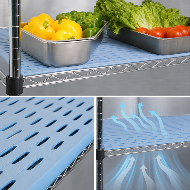 Product image #3 for QuadPlus 72 x 24 Inch Blue Polymer Louvered Shelf Mat with Chrome Wire Frame