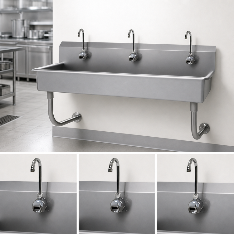 Product image #3 for Advance Tabco 60-Inch Wall-Mounted Multiwash Hand Sink with 3 Electronic Faucets