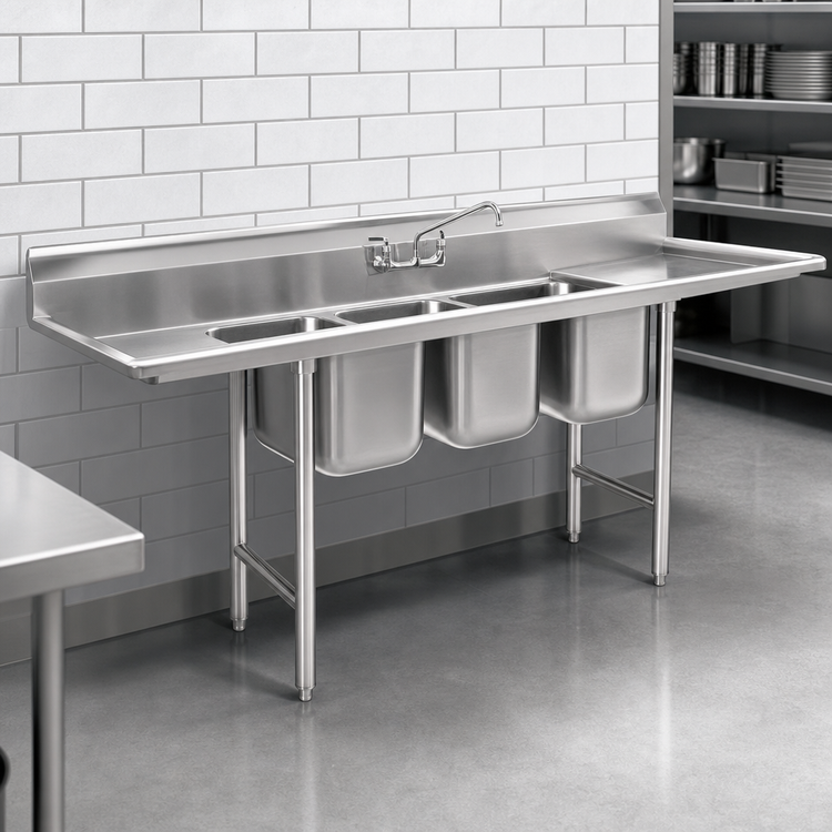 Product image #3 for Eagle Group 314 Series Three-Compartment Sink with Right-Hand Drainboard, 304 Stainless Steel
