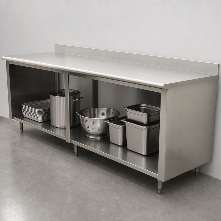 Product image #3 for Advance Tabco Special Value Series Economy 120-Inch x 24-Inch Open Base Work Table with 5-Inch Backsplash