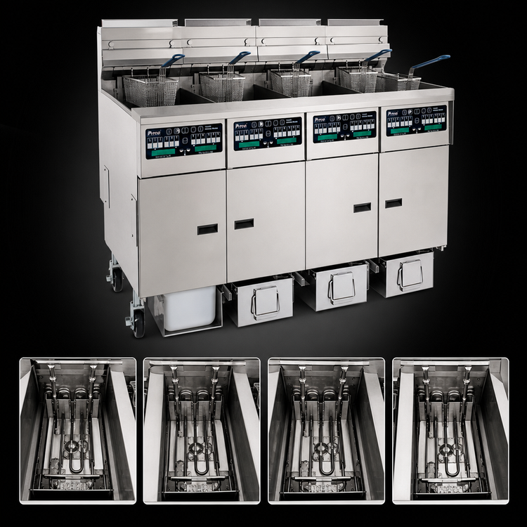 Product image #3 for Pitco Solstice 4-Fryer Electric Reduced Oil Volume Fryer System, 30 lb. Each, Built-In Filter Drawer