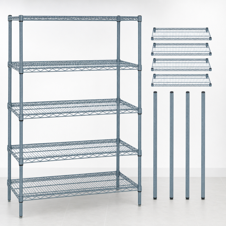 Product image #3 for Quantum 54" x 18" x 54" Wire Shelving Starter Kit with 5 Shelves, Gray Epoxy Antimicrobial Finish