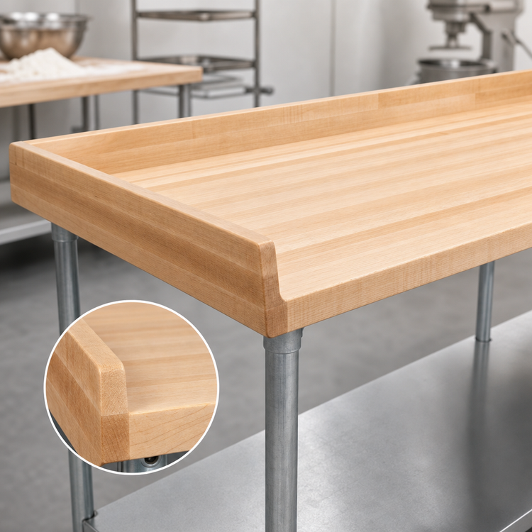 Product image #3 for John Boos DNS17A Baker's Top Wood Work Table with 4-Inch Coved Riser and Galvanized Adjustable Undershelf, 108 x 36 Inches