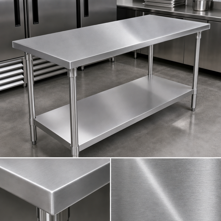 Product image #3 for John Boos Stallion Safety Edge 84" x 24" Stainless Steel Flat Top Work Table with Adjustable Undershelf