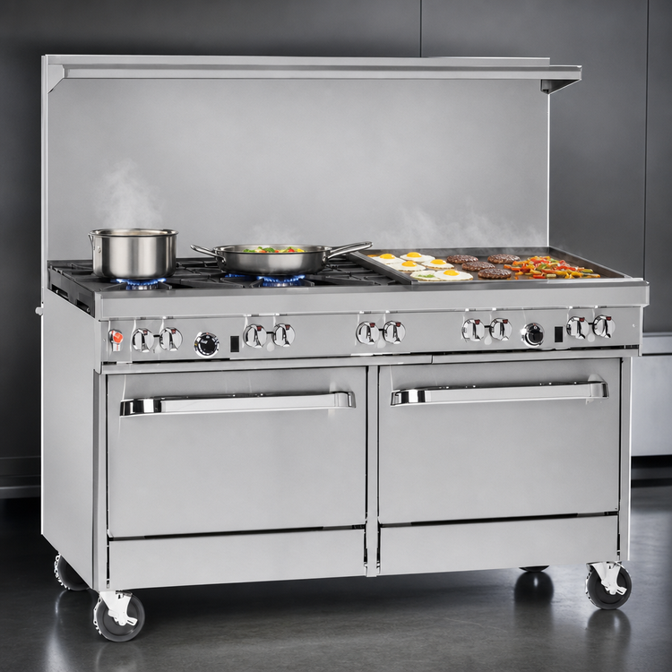 Product image #3 for Southbend Ultimate 60-Inch Gas Restaurant Range with 4 Pyromax Burners, 24-Inch Griddle, and 2 Cabinets