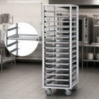 Thumbnail image #3 for Dinex DXPR618 Roll-In Aluminum Angle Rack, 18-Pan Capacity for 18 x 26-Inch Sheet Pans, 3-Inch Glide Spacing