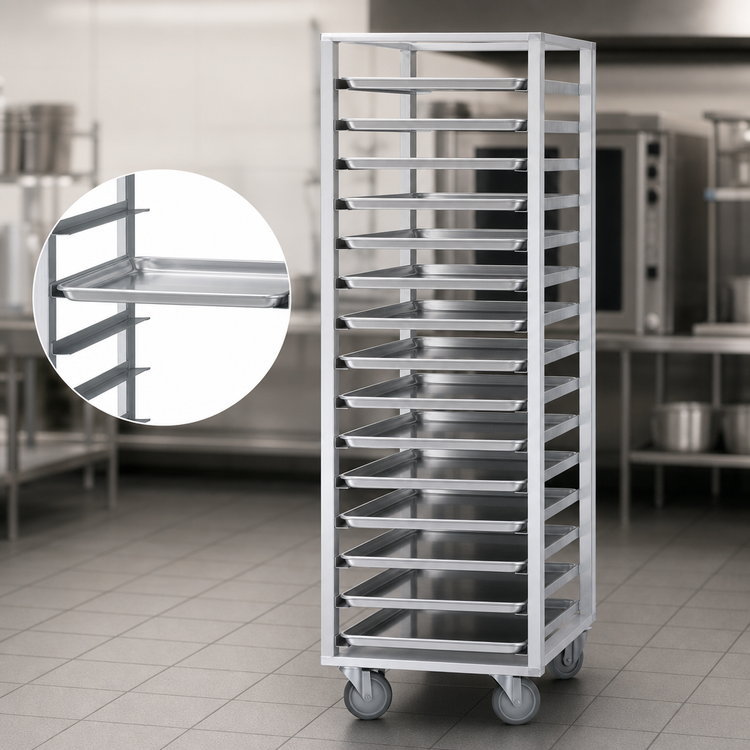 Product image #3 for Dinex Roll-In Aluminum Angle Rack, 18 Sheet Pan Capacity for 18 x 26 Inch Sheet Pans