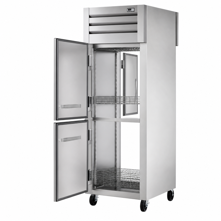 Product image #3 for Pass-Thru One-Section Reach-In Refrigerator with Half Front and Rear Swing Doors, Stainless Steel, Self-Contained Top Mount