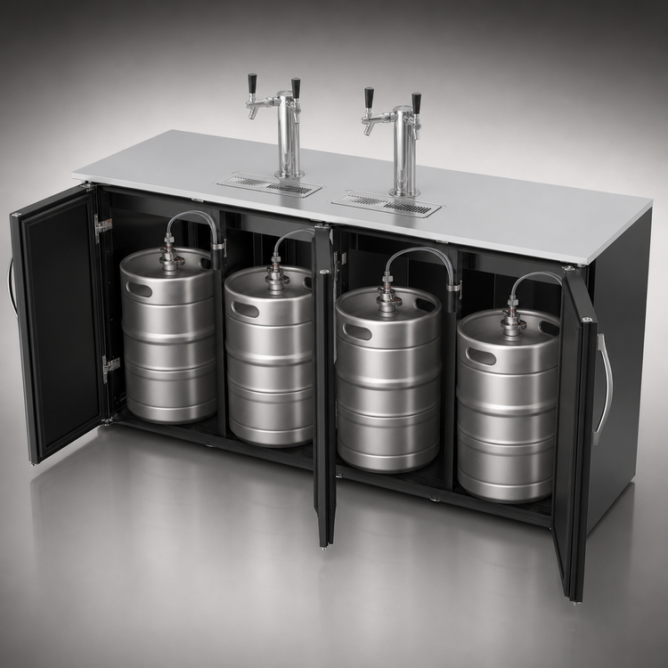 Product image #3 for Beverage-Air DDN78HC-B Shallow Depth Direct Draw Beer Dispenser, 78-Inch Wide, 3 Doors, 4 Keg Capacity