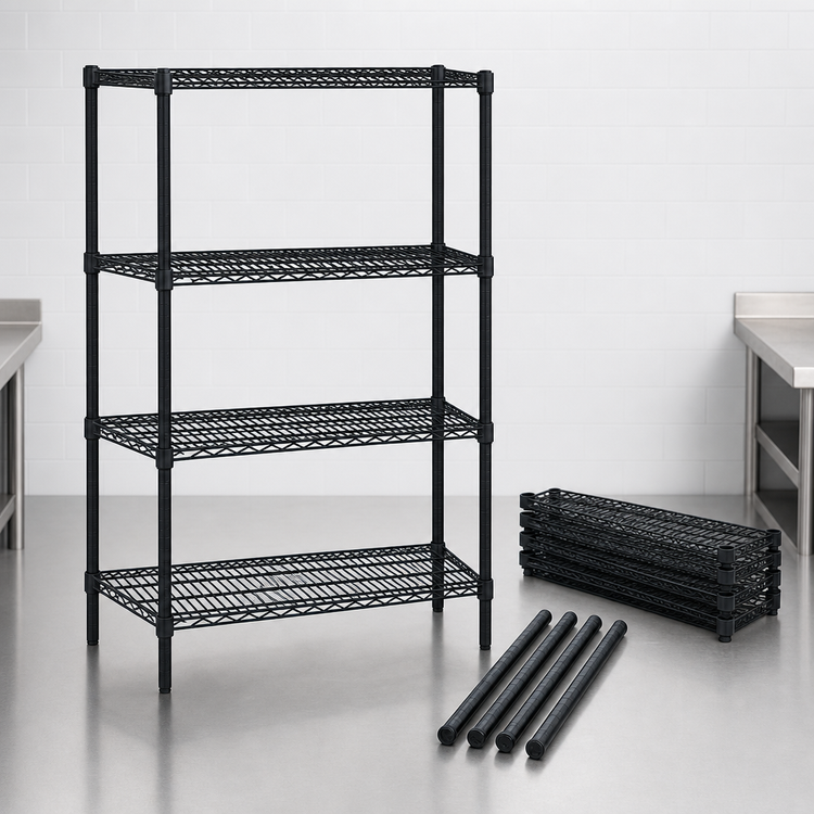 Product image #3 for Quantum 48"W x 14"D x 54"H Black Epoxy Antimicrobial Wire Shelving Starter Kit