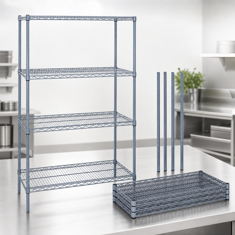 Product image #3 for Quantum 72 Inch x 12 Inch x 63 Inch Wire Shelving Starter Kit with 4 Shelves, Gray Epoxy Antimicrobial Finish