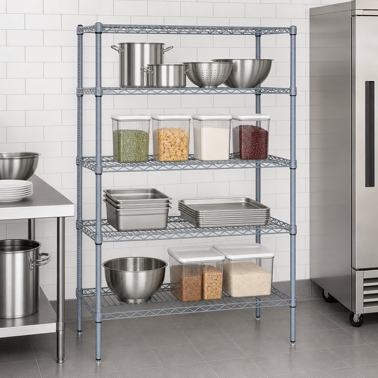 Product image #3 for Quantum Stationary Wire Shelving Starter Kit, 42" W x 14" D x 63" H, Gray Epoxy