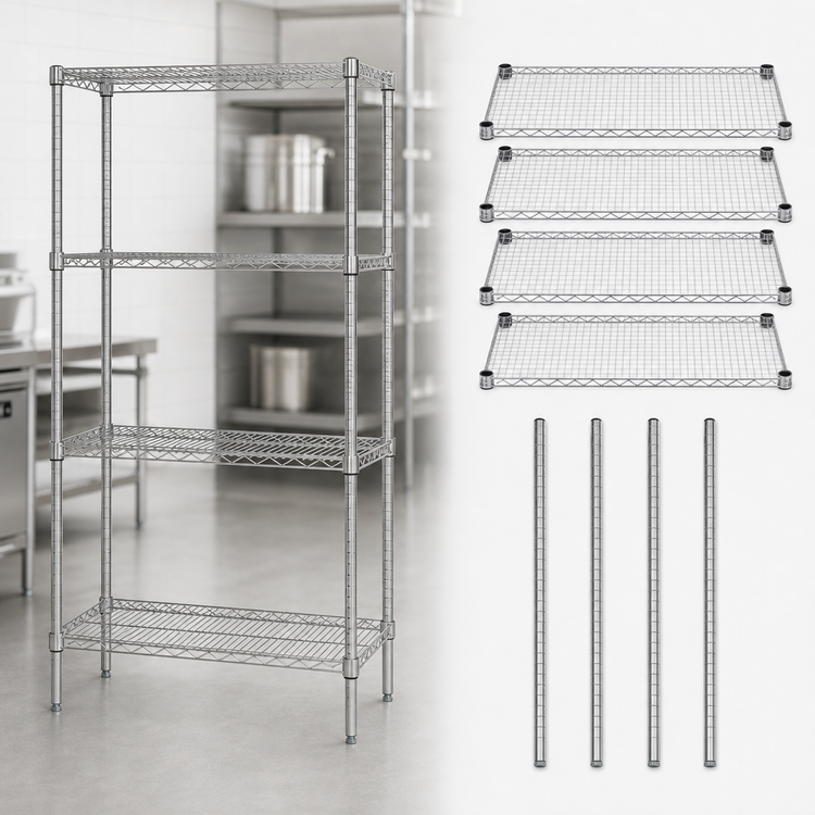 Product image #3 for Quantum 24-Inch Wide x 18-Inch Deep x 63-Inch High Wire Shelving Starter Kit, 4 Shelves, Chrome Plated