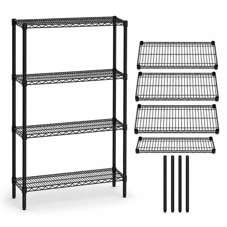 Product image #3 for Quantum Stationary 4-Shelf Wire Shelving Starter Kit, 30"W x 14"D x 63"H, Black Epoxy Antimicrobial Finish
