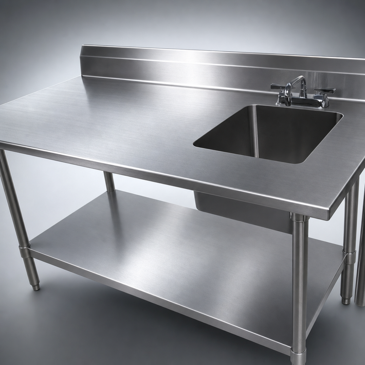 Product image #3 for John Boos 60-Inch 16-Gauge Stainless Steel Work Table With Right Prep Sink, Adjustable Undershelf and 5-Inch Backsplash